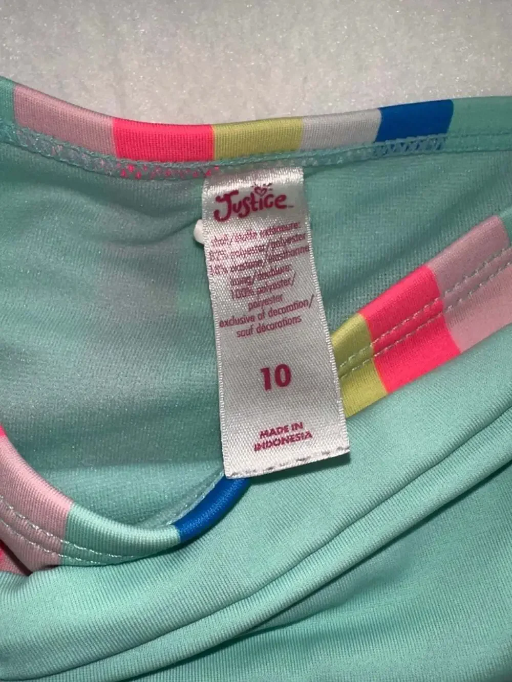Justice Girls One Shoulder Candy Stripe High-Waist Tie Bikini Set Size 10
